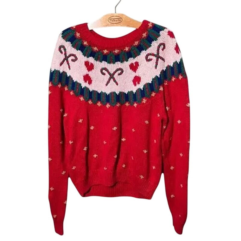 Vintage Robert Scott Ltd Christmas Sweater Red Gold Candy Cane Medium